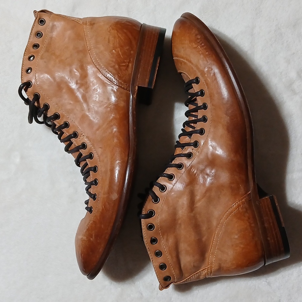 Jo Ghost 1838 Italian Bufallo Leather Lace Up Boots With Zipper Size 43